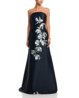 Mikado Strapless Bed Floral Motif Gown