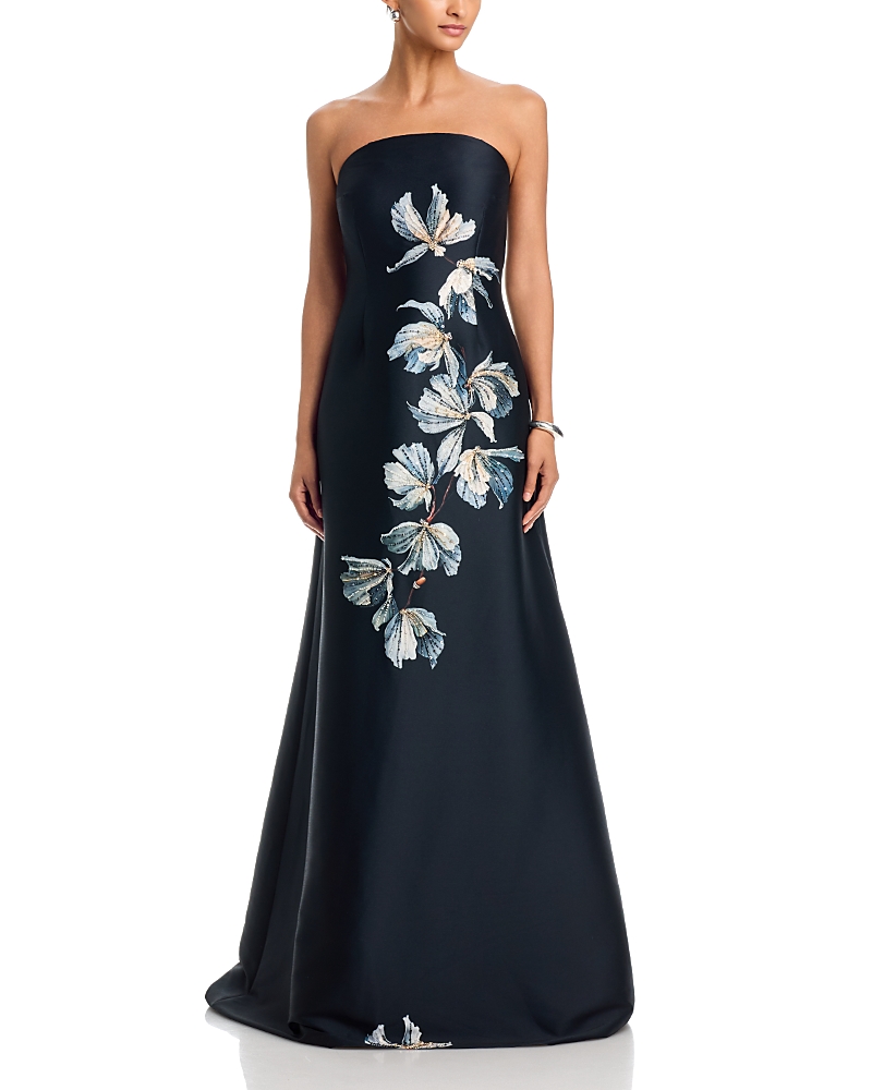 Teri Jon by Rickie Freeman Mikado Strapless Bed Floral Motif Gown