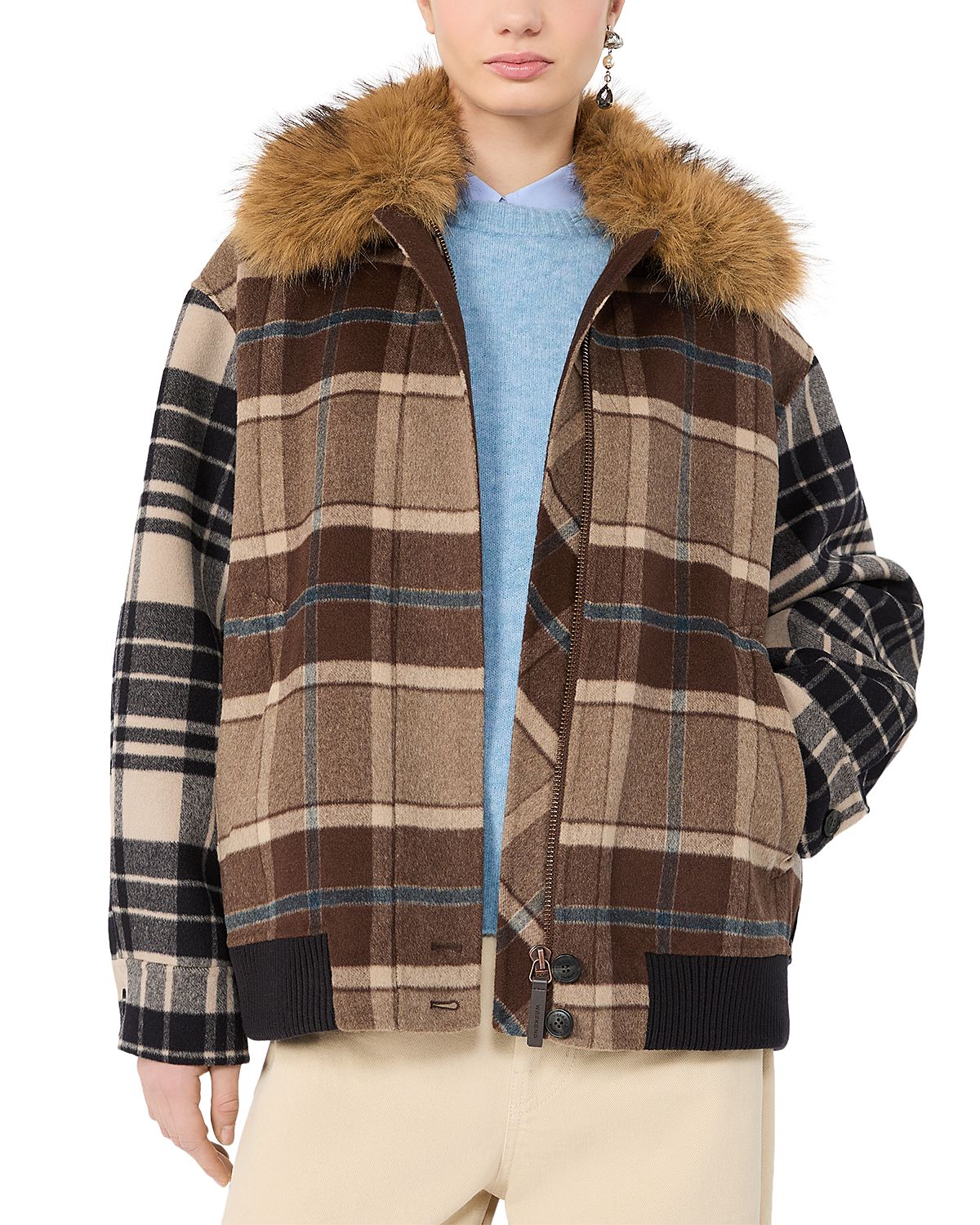 Weekend Max Mara Wkddivina Faux Fur Collar Bomber Jacket