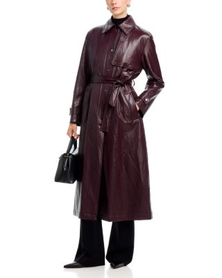 Belted Faux Leather Raincoat - thumbnail 2