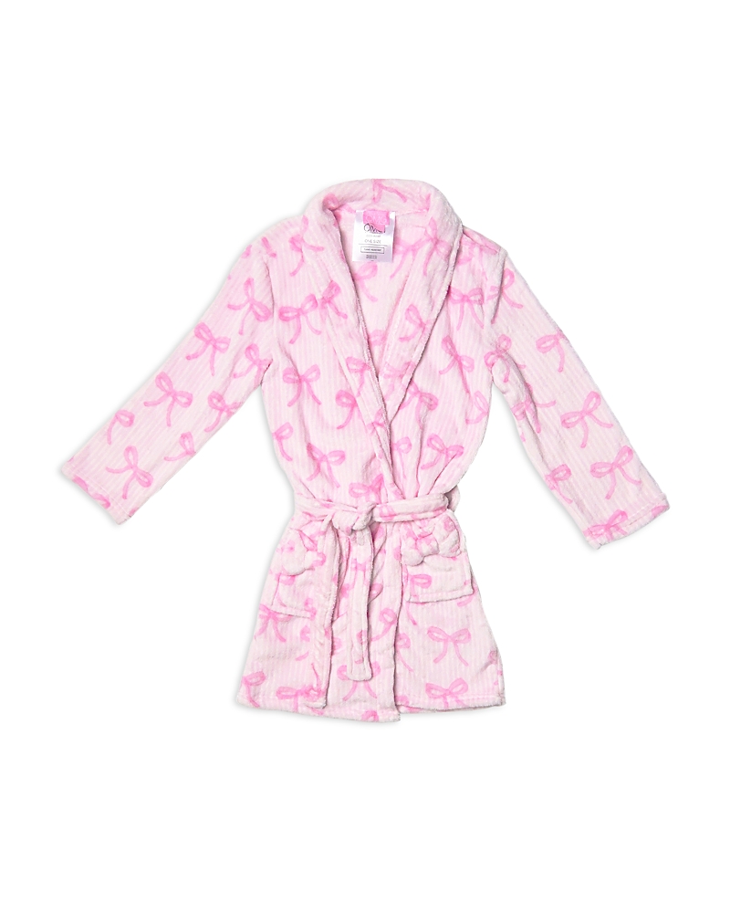 Omg Accessories Girls' Striped Bow Print Cozy Robe - Big Kid