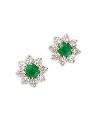 Gemstone & Diamond Classic Flower Cluster Stud Earrings in 14K Gold