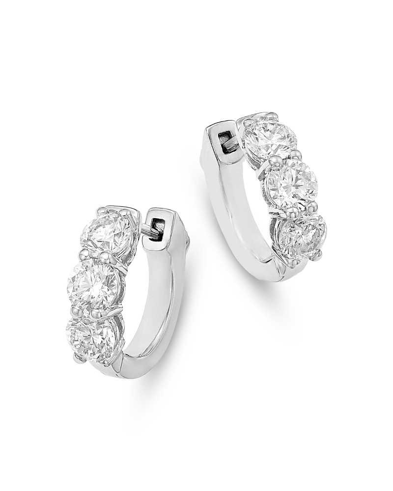 Bloomingdale's Fine Collection Diamond Three Stone Huggie Earrings in 14K Gold, 1.5 tcw