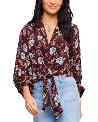 Blouson Sleeve Tie Front Top