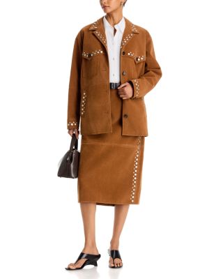 Studded Faux Suede Western Jacket & Studded Faux Suede Midi Skirt
