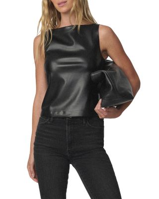 Faux Leather Boat Neck Tank Top