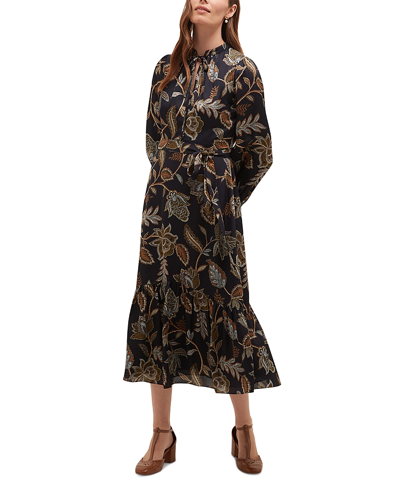 Hobbs London Vespa Printed Tie Waist Flounce Hem Dress