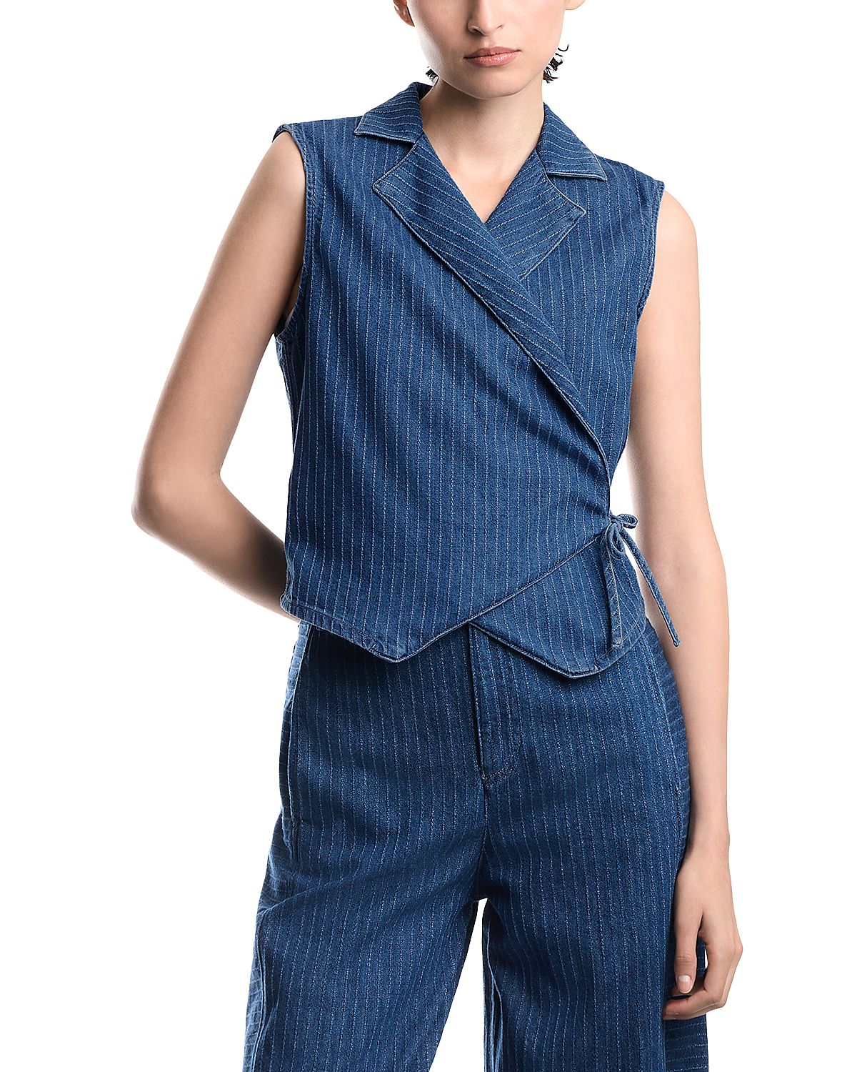 Emporio Armani Pinstriped Cotton Denim Waistcoat