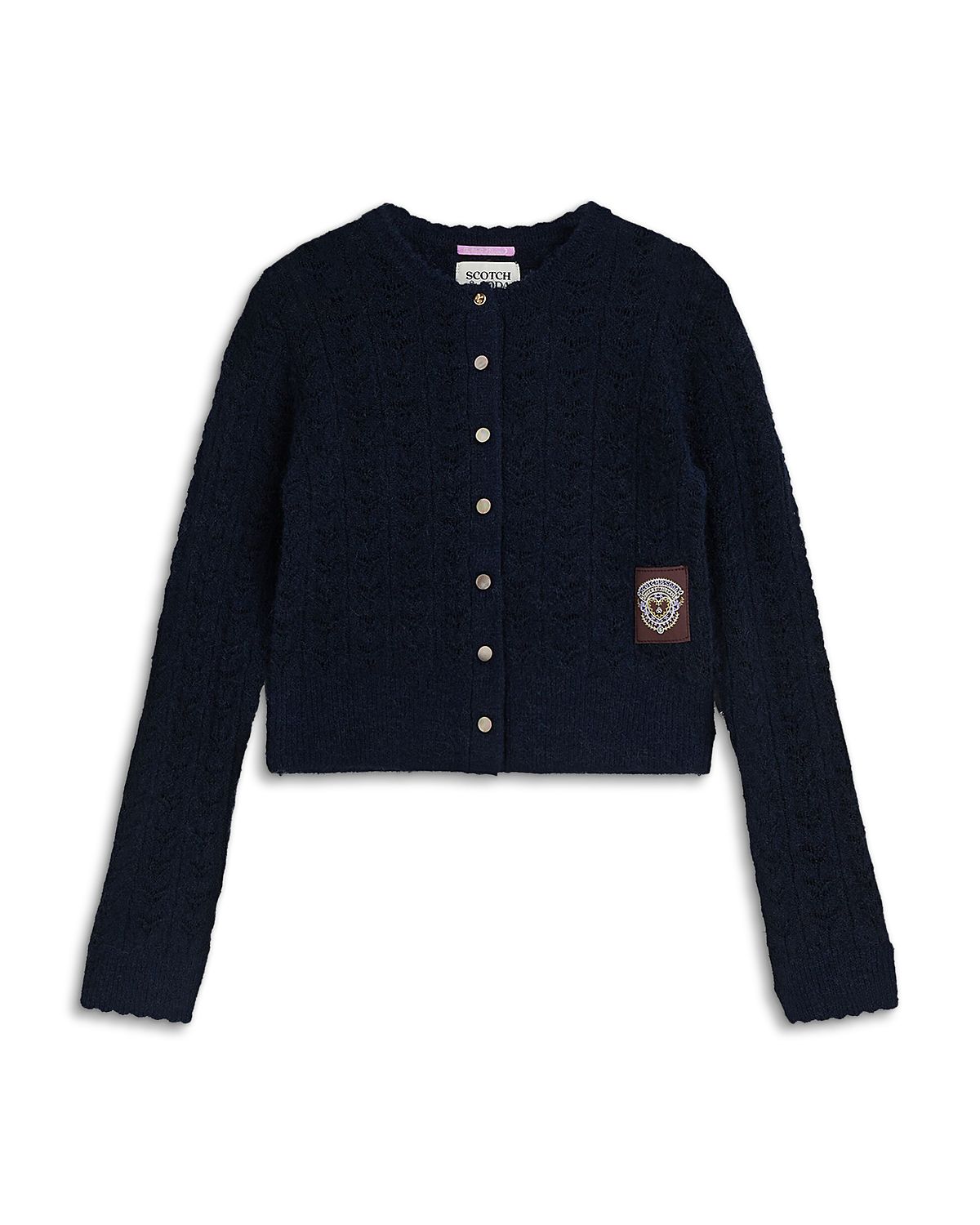 Scotch & Soda Girls' Pointelle Crewneck Cardigan - Little Kid, Big Kid