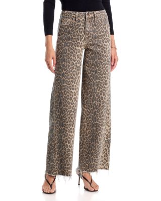 High Rise Twisted Seam Leopard Print Wide Leg Jeans in Brown