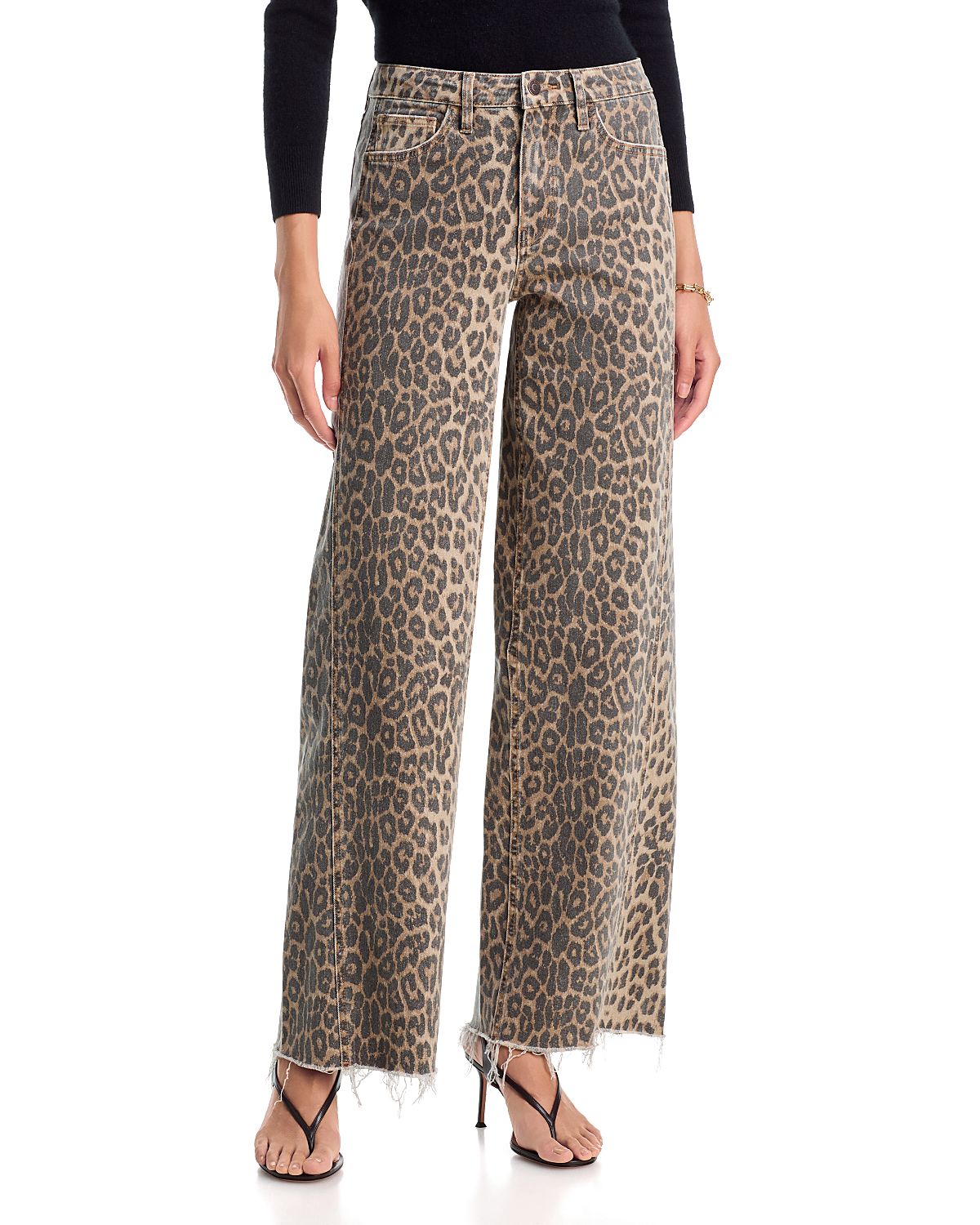 Vervet High Rise Twisted Seam Leopard Print Wide Leg Jeans