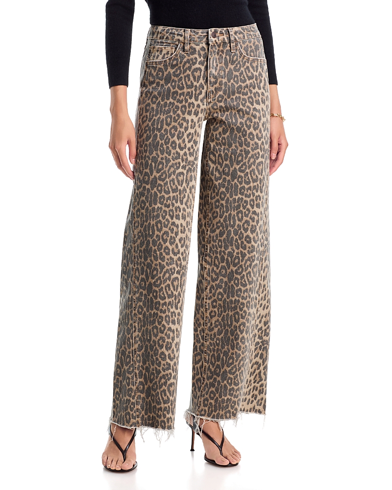 Vervet High Rise Twisted Seam Leopard Print Wide Leg Jeans in Brown