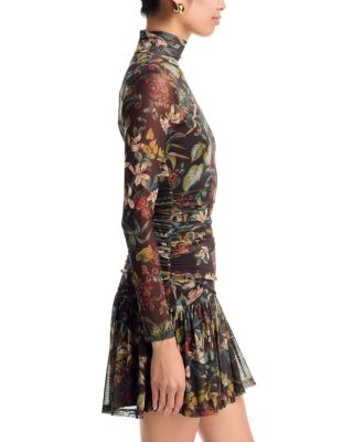Gathered Mesh Turtleneck Mini Dress - Exclusive - thumbnail 5