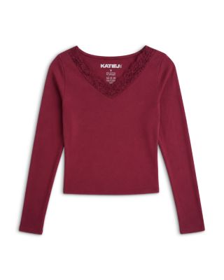 Girls' Tween Melissa Long Sleeve V Neck Top - Big Kid