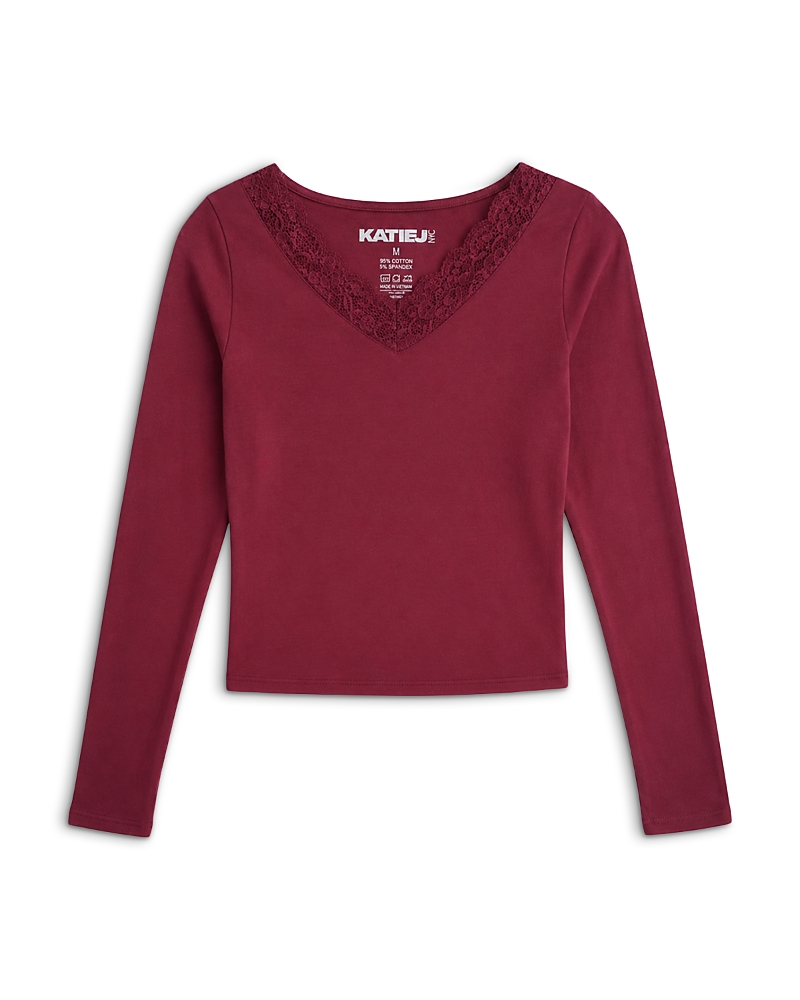 KatieJnyc Girls' Tween Melissa Long Sleeve V Neck Top - Big Kid
