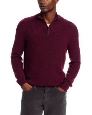 Wool & Cashmere Textured Quarter Zip Knit Sweater