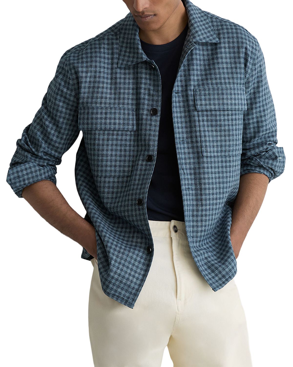 Reiss Sever Cotton Blend Linen Check Overshirt