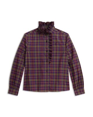 Girl's Plaid Ruffled Cotton Poplin Top - Big Kid