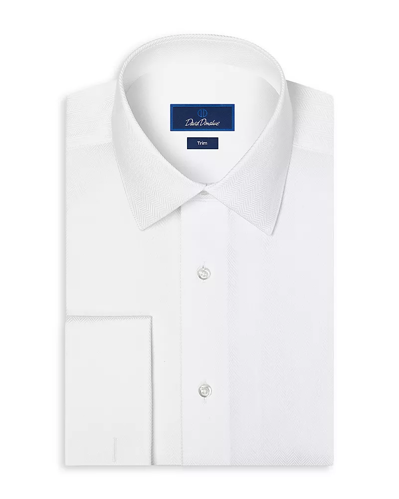 David Donahue Trim Fit Cotton Herringbone Formal Shirt