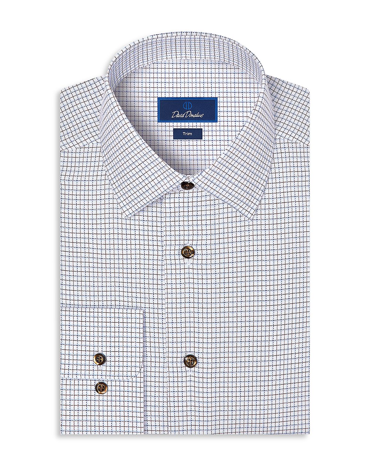 David Donahue Trim Fit Dobby Cotton Check Dress Shirt