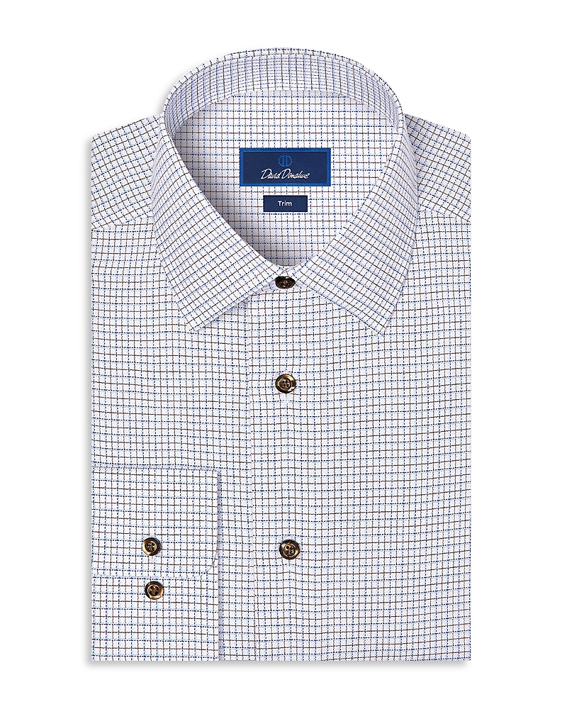 David Donahue Trim Fit Dobby Cotton Check Dress Shirt