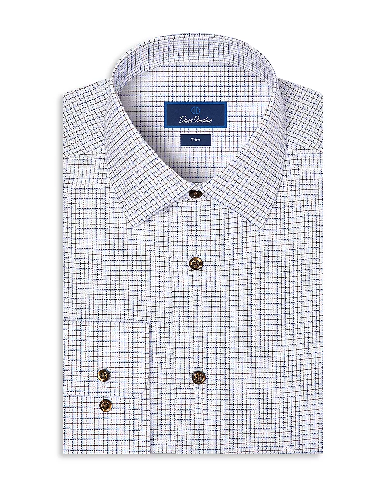 David Donahue Trim Fit Dobby Cotton Check Dress Shirt