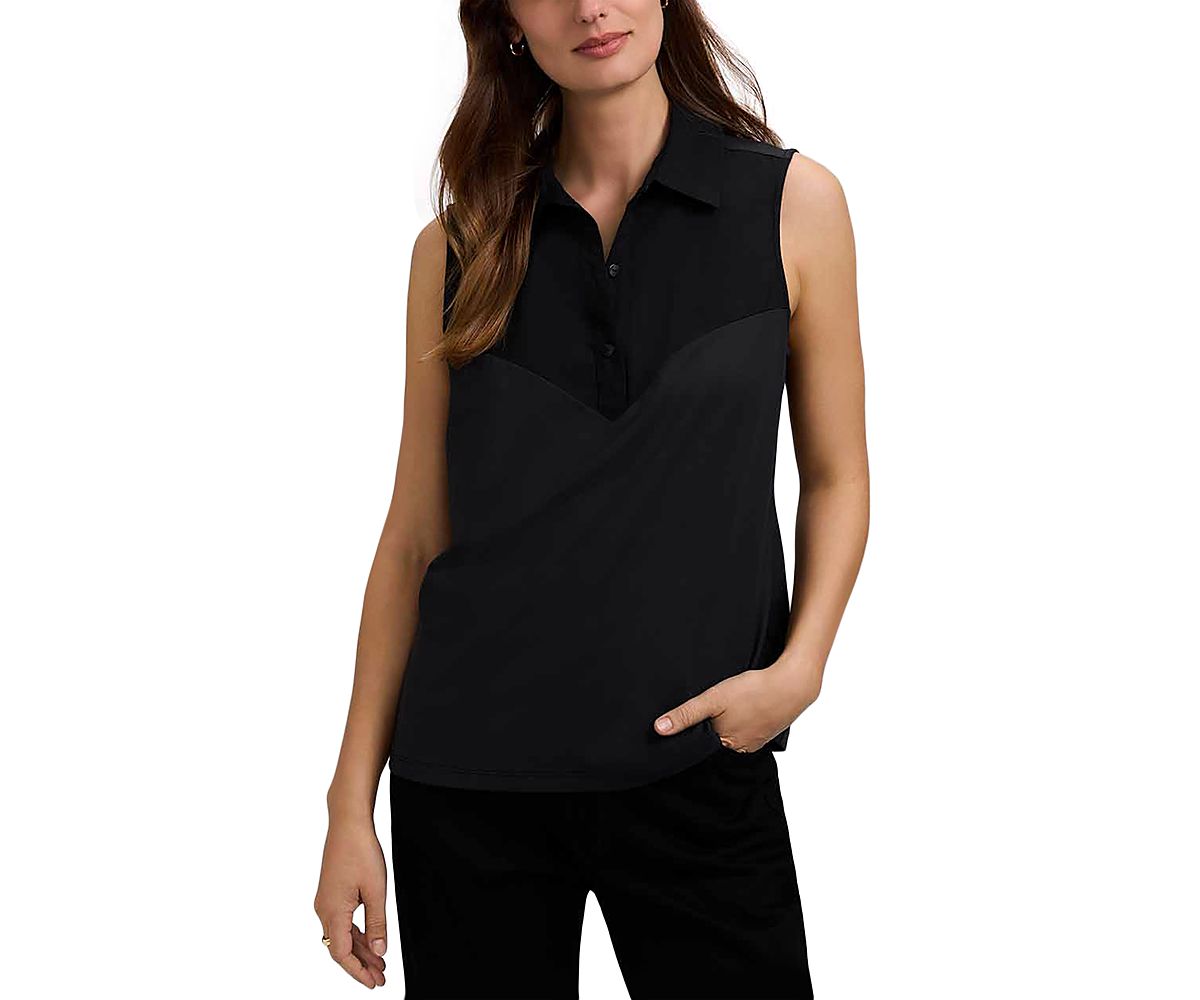 Foxcroft Mixed Media Sleeveless Top