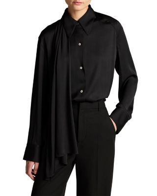 Draped Scarf Tie Long Sleeve Shirt