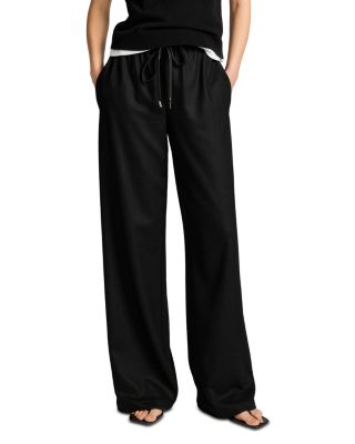 Mid Rise Wool Blend Soft Flannel Drawstring Pants