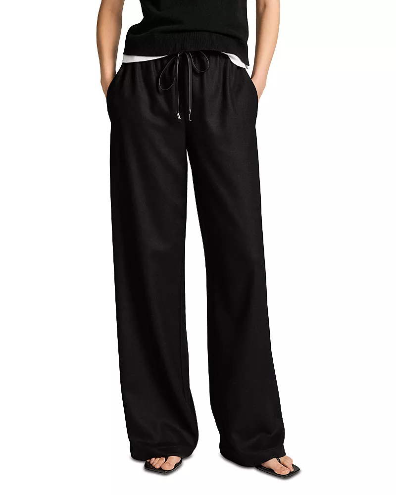 Vince Mid Rise Wool Blend Soft Flannel Drawstring Pants