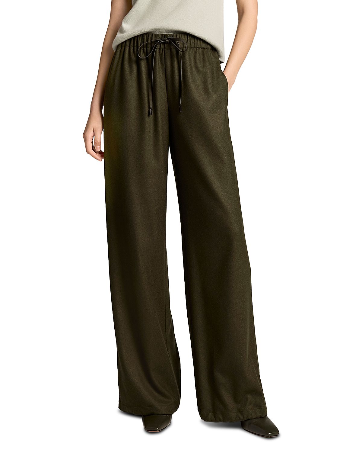 Vince Mid Rise Wool Blend Soft Flannel Drawstring Pants