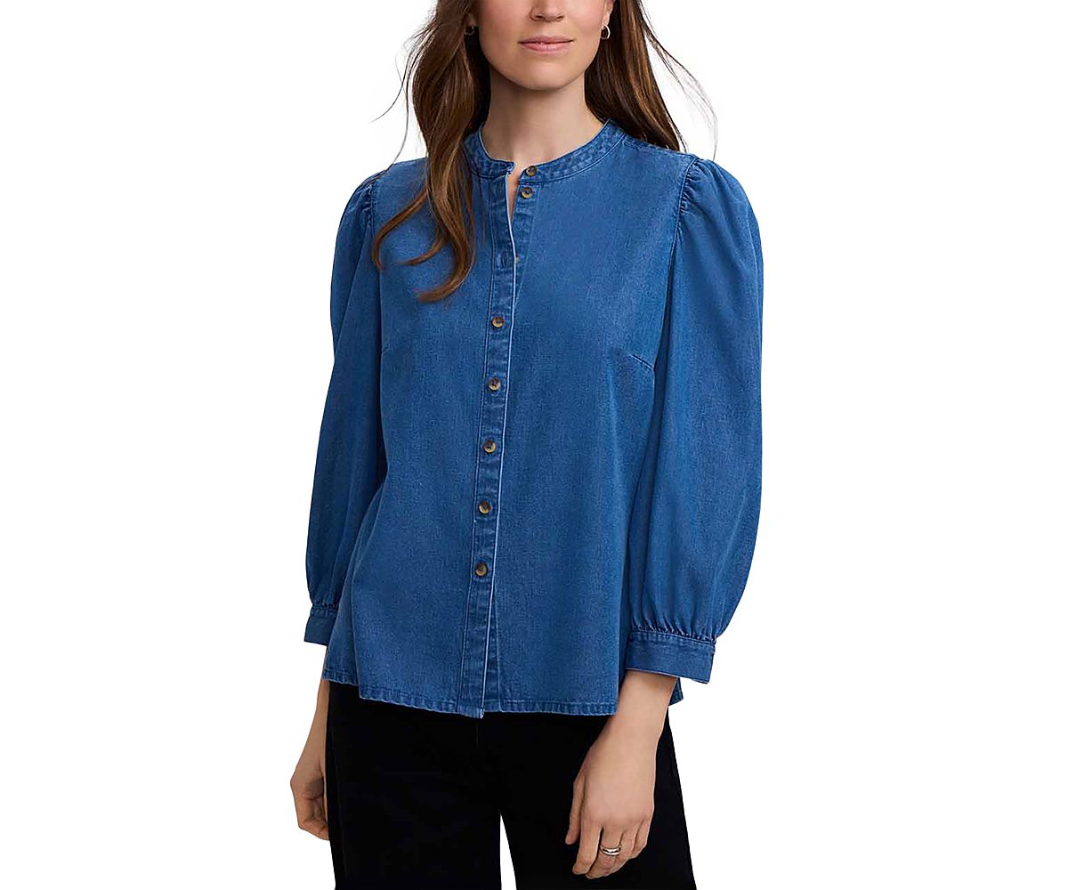 Foxcroft Helsa Cotton Puffed Sleeve Denim Shirt