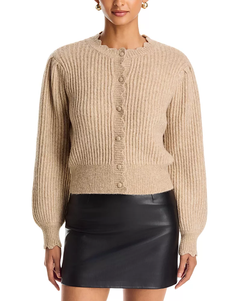 Aqua Trudy Scalloped Ribbed Cardigan - Exclusive