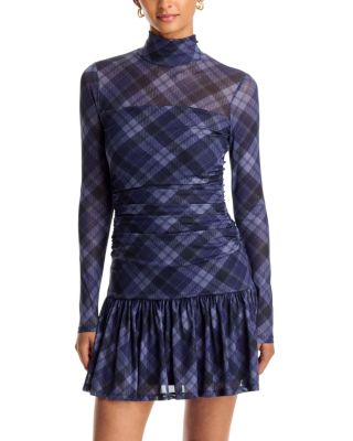Plaid Mesh Gathered Mini Dress - Exclusive