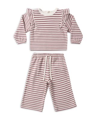 Girls' Cozy Ruffled Mulberry Stripe Top & Pants Set - Baby