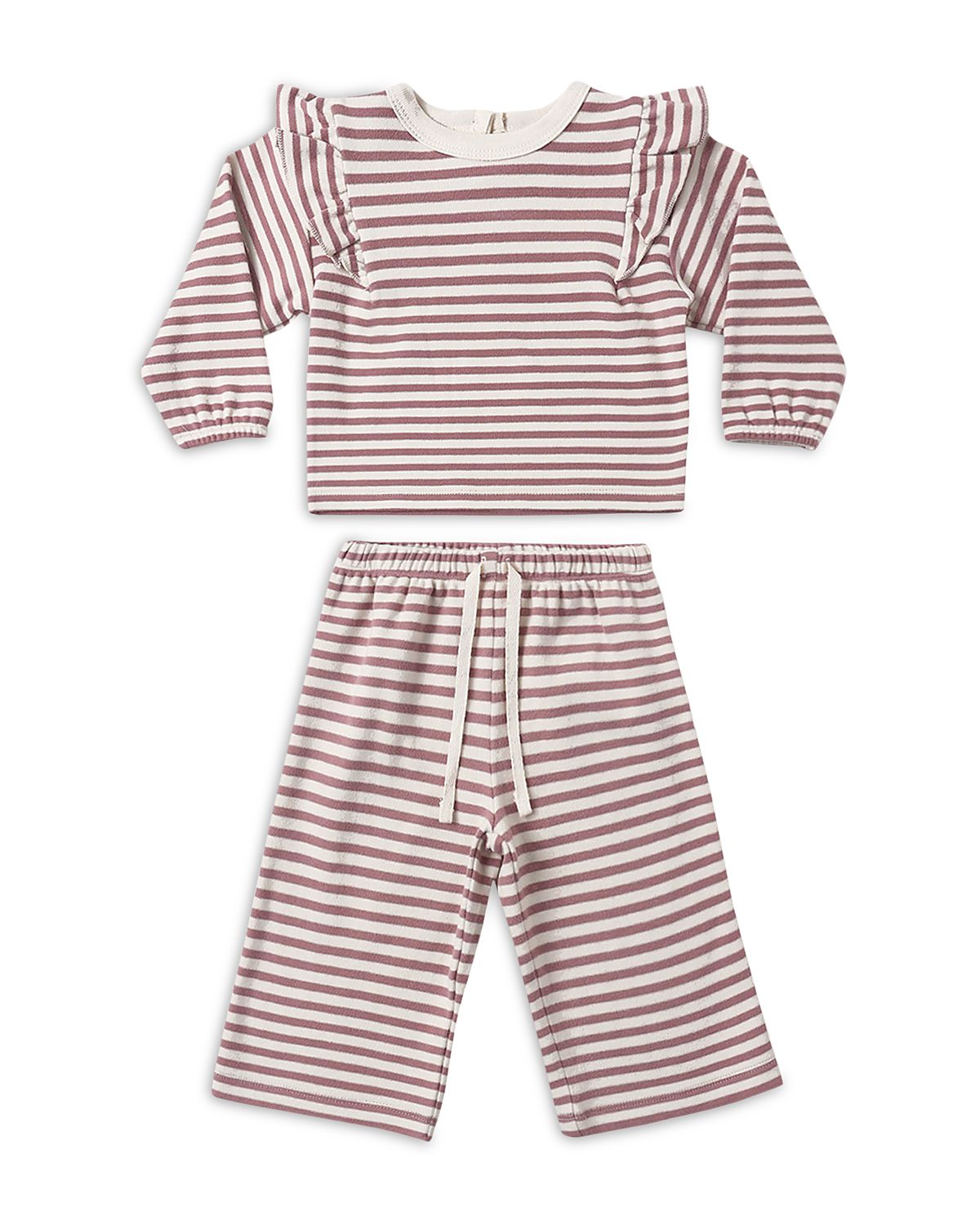 Quincy Mae Girls' Cozy Ruffled Mulberry Stripe Top & Pants Set - Baby