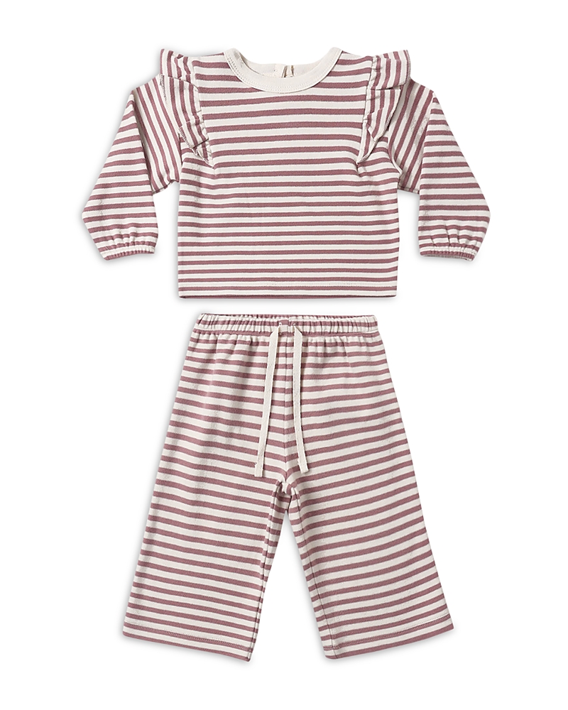 Quincy Mae Girls' Cozy Ruffled Mulberry Stripe Top & Pants Set - Baby