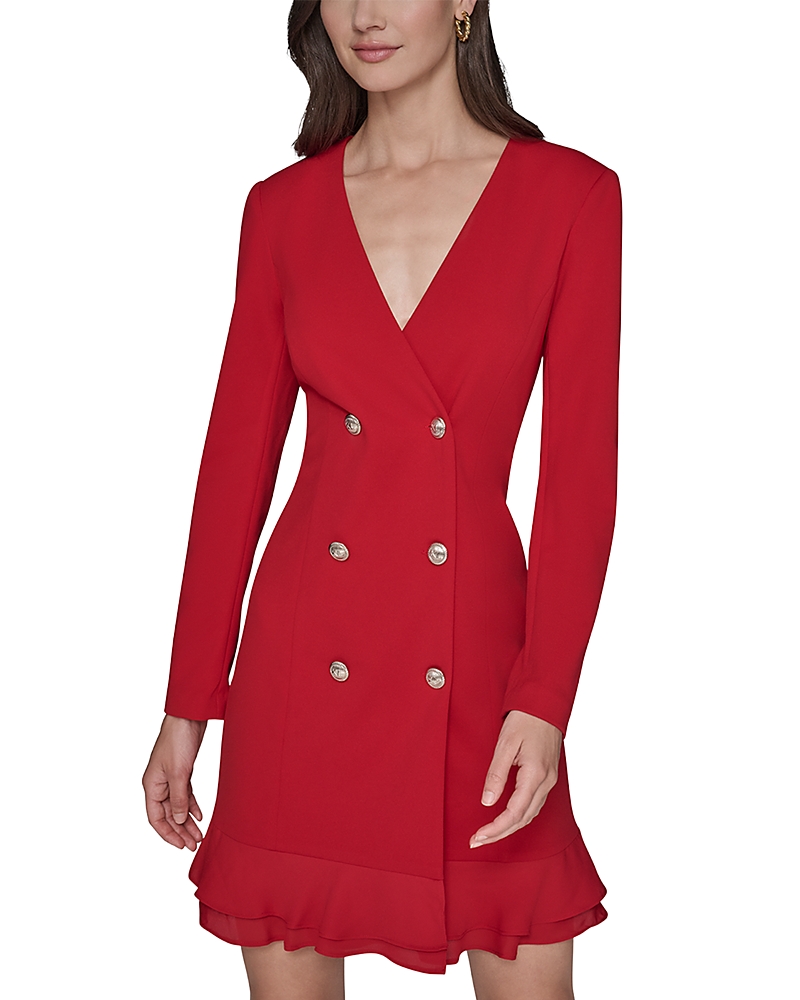Karl Lagerfeld Paris Double Breasted Ruffle Hem Dress