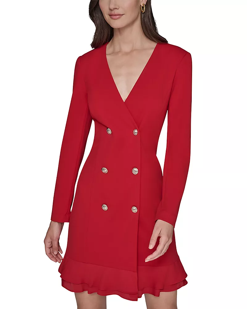 Karl Lagerfeld Paris Double Breasted Ruffle Hem Dress