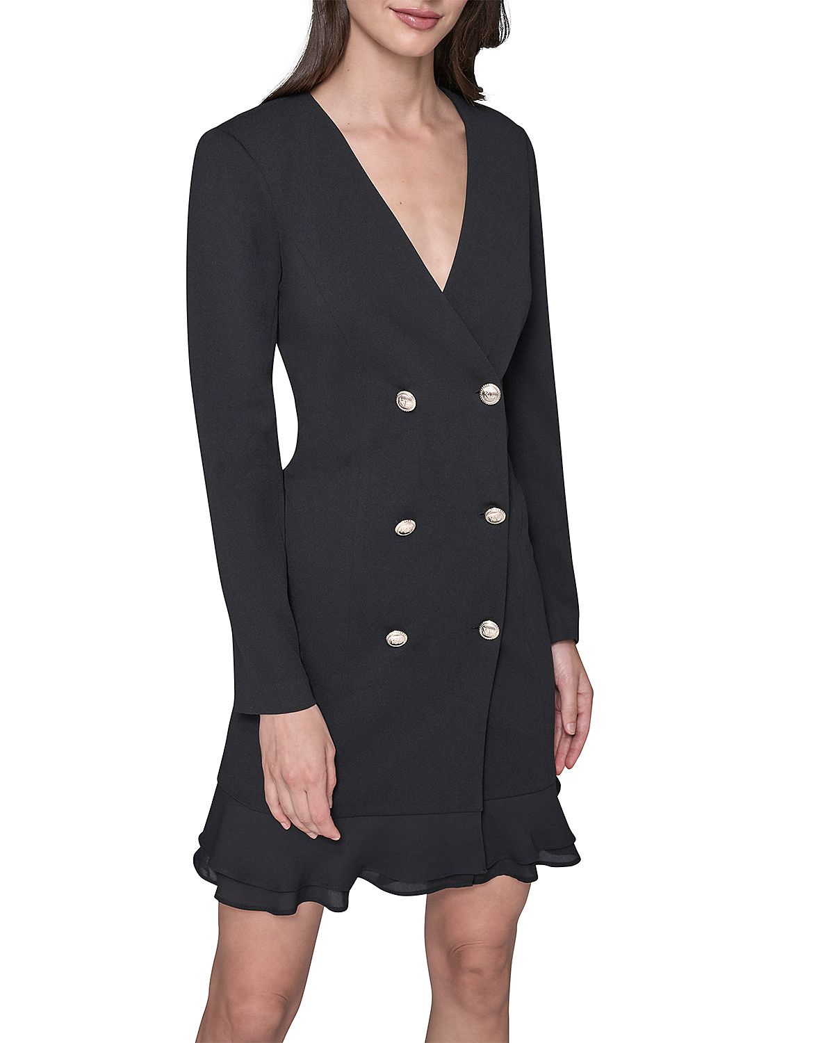 Karl Lagerfeld Paris Double Breasted Ruffle Hem Dress