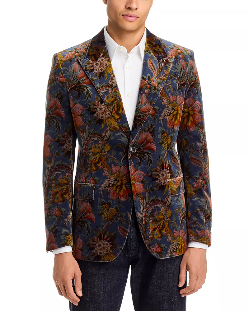 Etro Regular Fit Velvet Floral Print Jacket