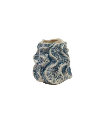  Organic Shaped Stoneware Vase with Wavy Pattern Exterior