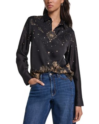 Placed Print Button Front Blouse