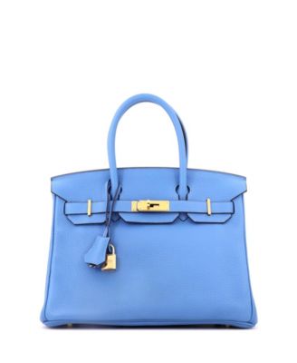 Birkin 30 Handbag Blue Clemence with Gold Hardware