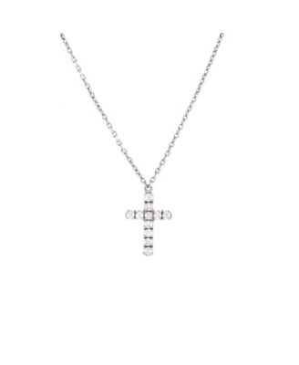 Cross Pendant Necklace 18K White Gold with Diamonds, 18"