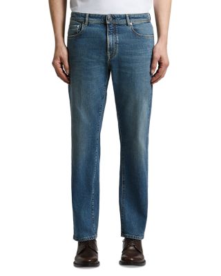 Cotton Blend Denim Straight Leg Jeans in Galaxy Blue