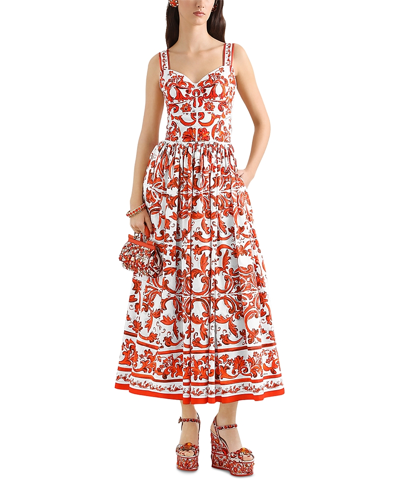 Dolce & Gabbana Majolica Print Long Poplin Dress