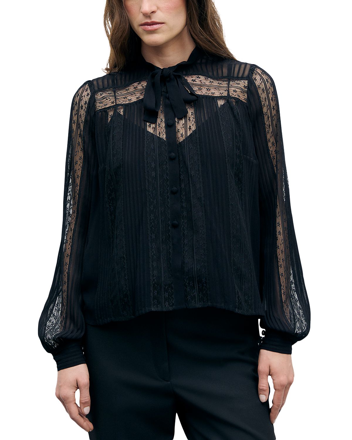 Gerard Darel Lonnie Tie Neck Button Front Blouse