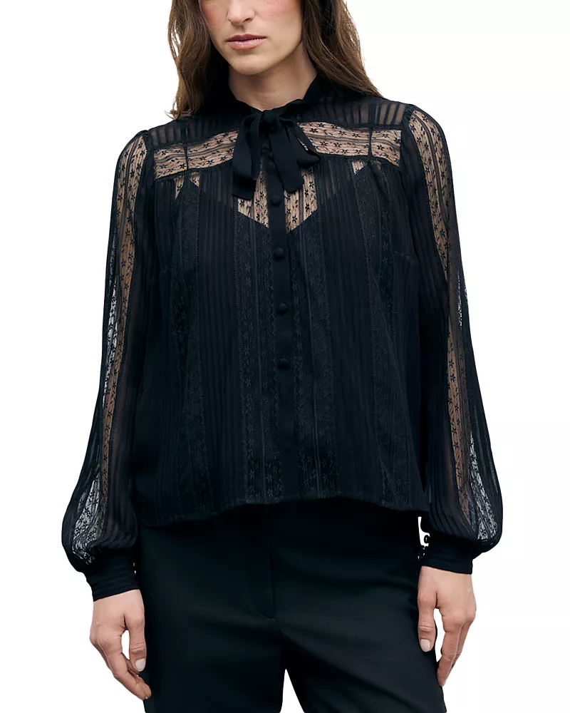 Gerard Darel Lonnie Tie Neck Button Front Blouse