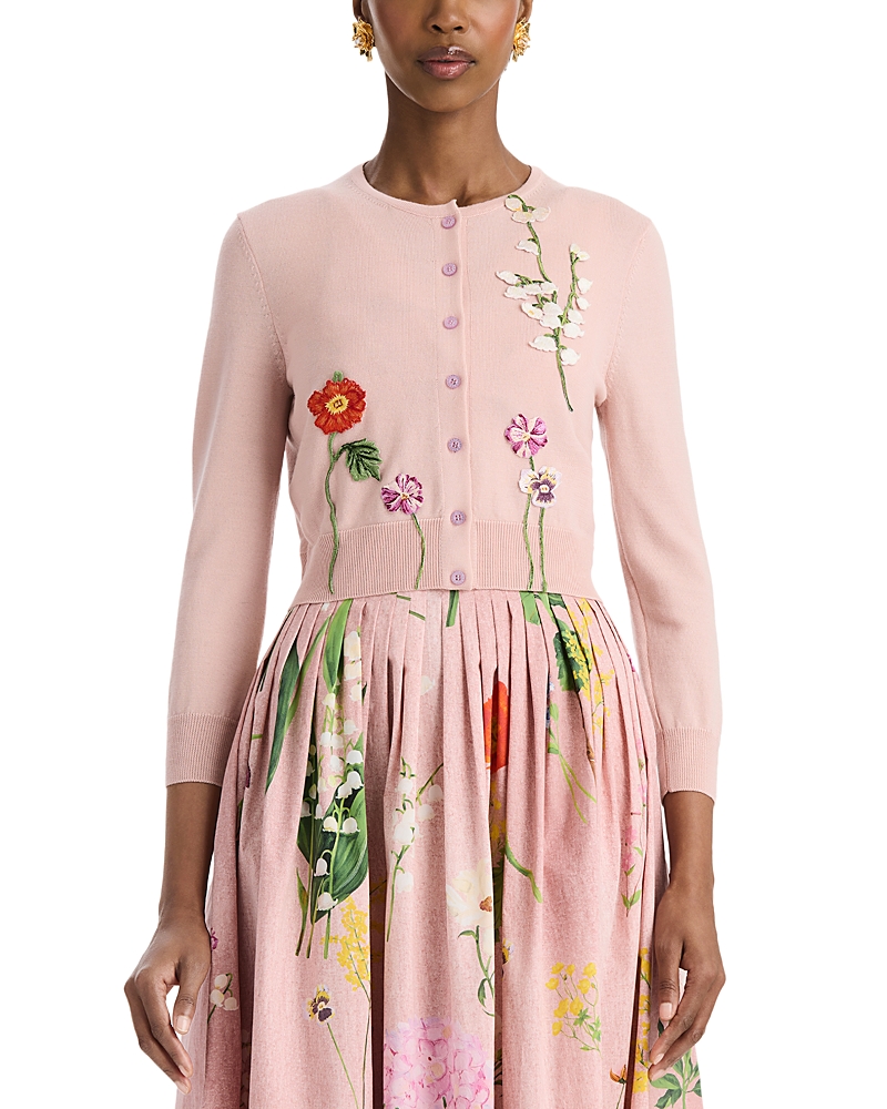 Oscar de la Renta Wool Crewneck Cardigan Sweater